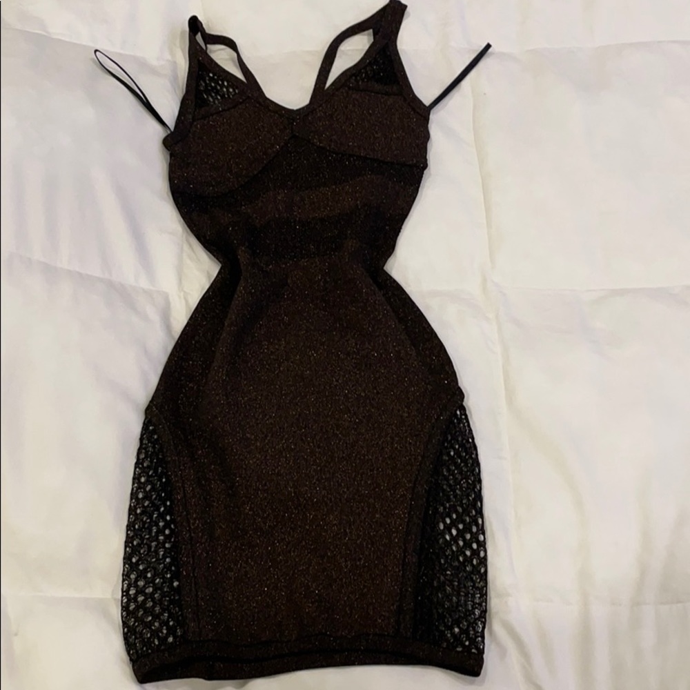 bebe Addiction Bronze Sparkly Bodycon Mini Dress